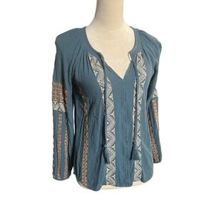 American Eagle Womens Sz Xs Long Sleeve Blouse Embroidered Cottagecore Shirt